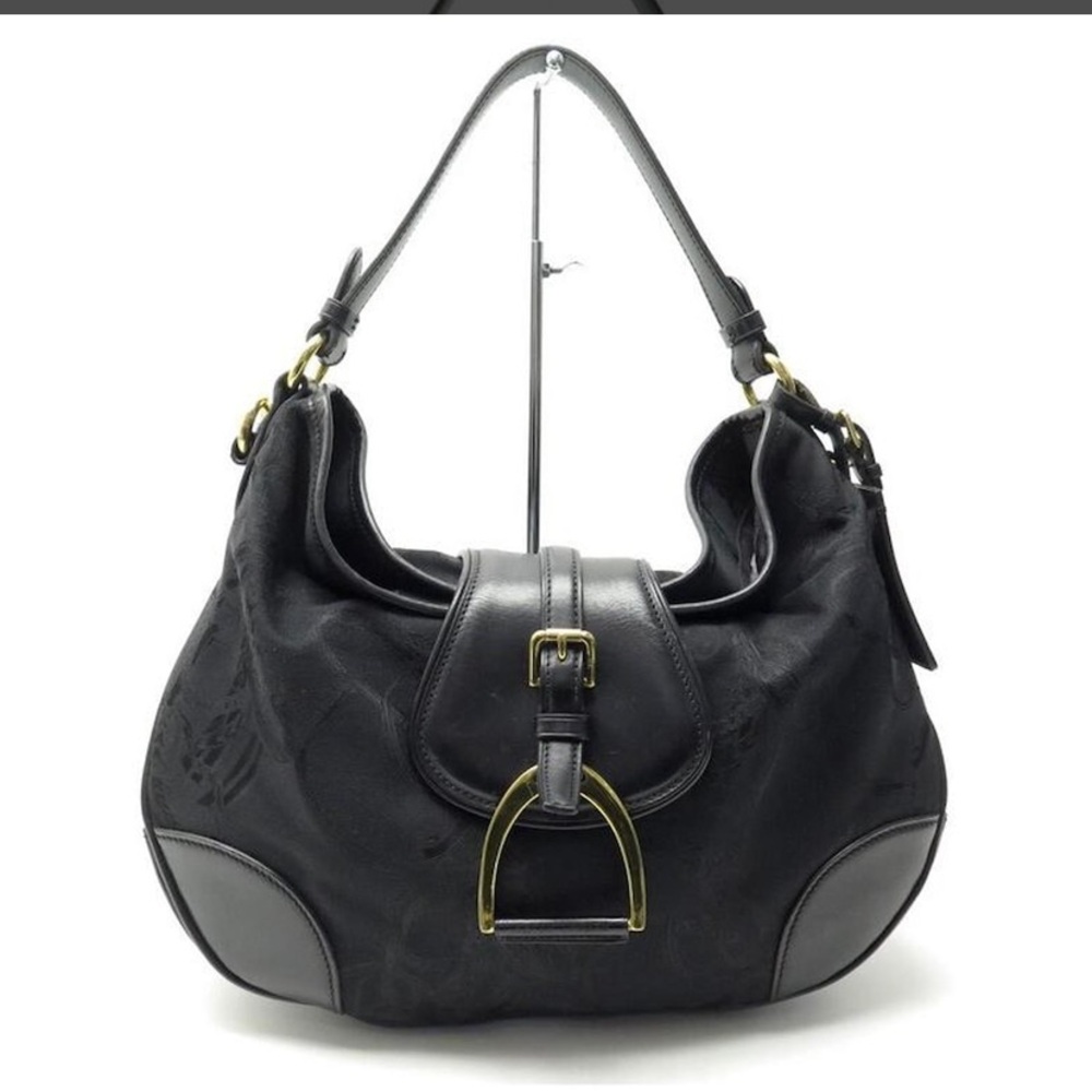 RALPH LAUREN ETRIER SHOULDER BAG IN CANVAS & LEATHER STIRRUP PURSE EQUESTRIAN